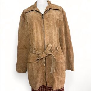 Y2K NEUTRAL ZONE Brown Suede Leather Jacket Belt Coat Indie Sleeze Western Sz 2X